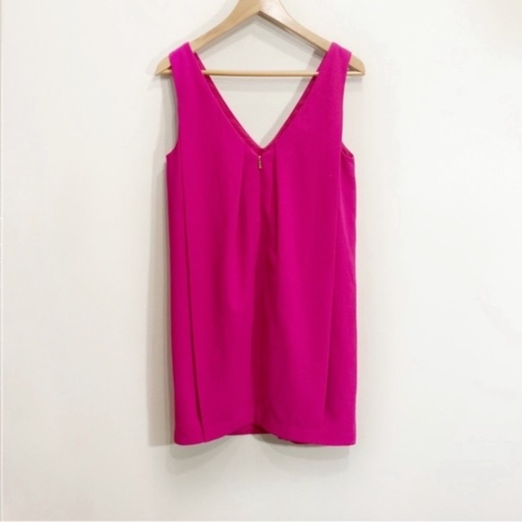 Trina Turk Azure Fuchsia Pink Shift Crepe Dress Sleeveless Size 4 Loose - Picture 4 of 15